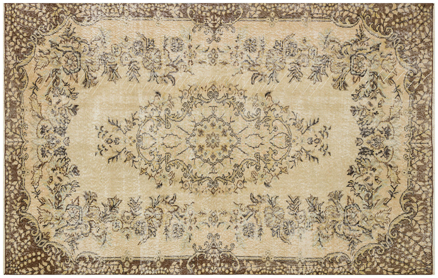 Handwoven Antique Wool Rug: Beige Tones, Elegant Motifs