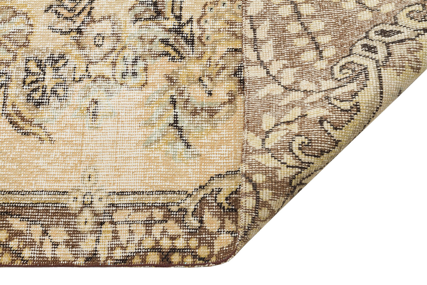 Handwoven Antique Wool Rug: Beige Tones, Elegant Motifs