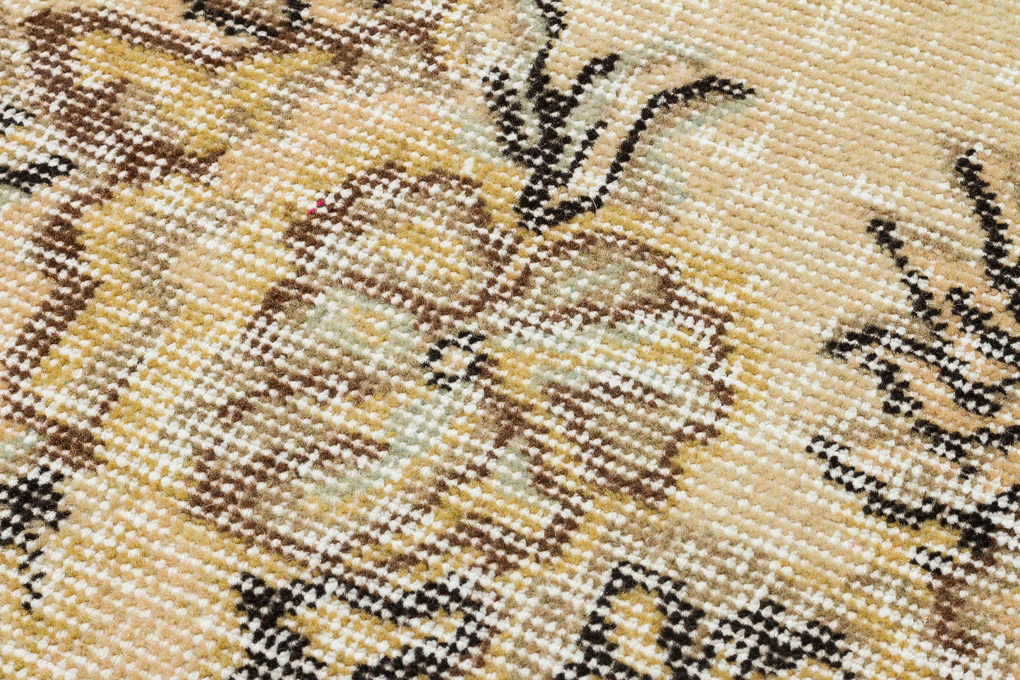 Handwoven Antique Wool Rug: Beige Tones, Elegant Motifs