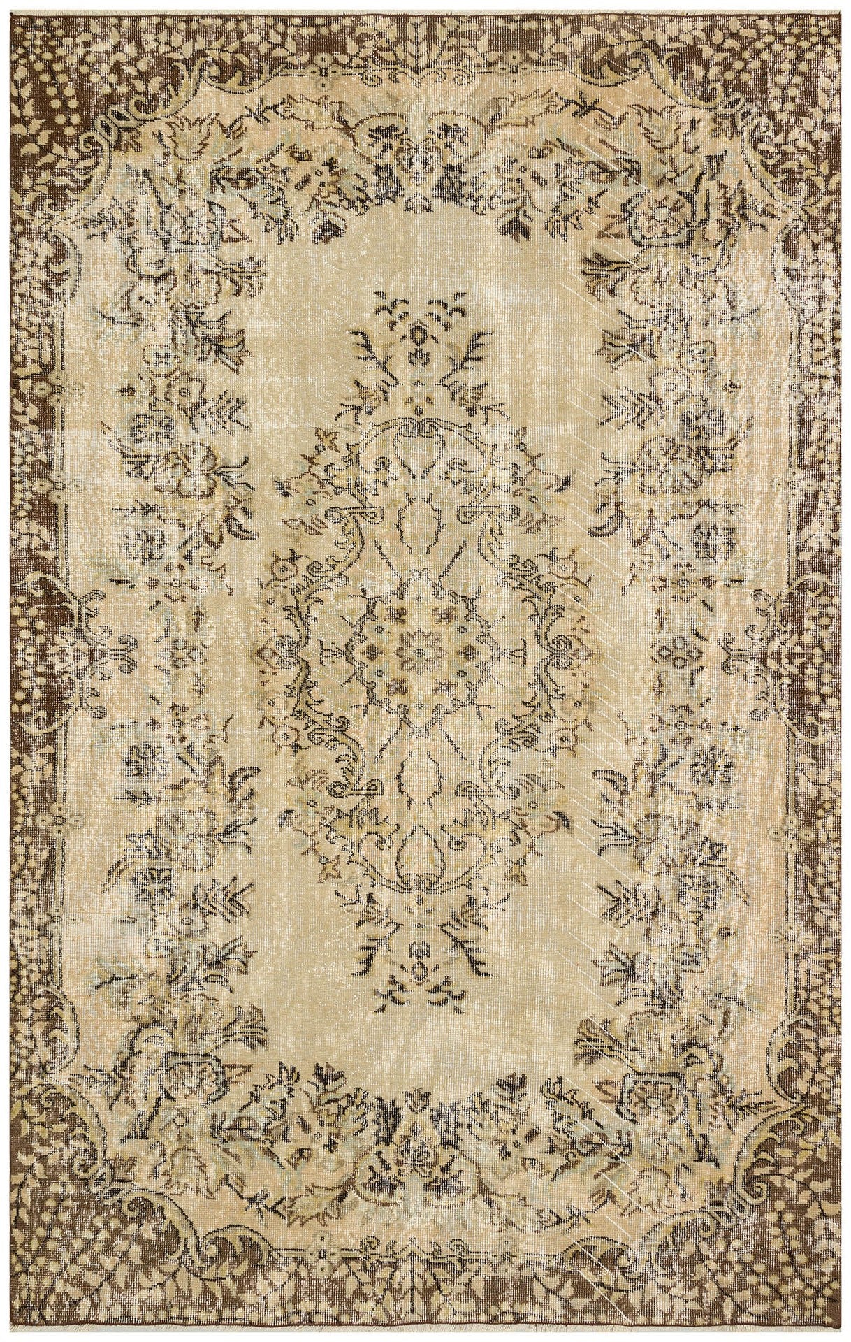 Handwoven Antique Wool Rug: Beige Tones, Elegant Motifs